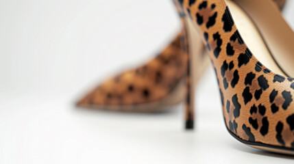 Fototapeta premium Stiletto shoes with leopard print background fashion women shoes