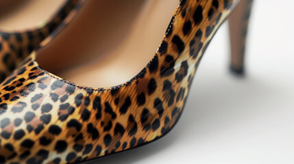 Stiletto shoes with leopard print background fashion woman shoes - obrazy, fototapety, plakaty