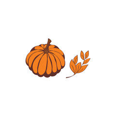Vector hand drawn sketched pumpkin. Autumn illustration for holidays, Halloween. Various food items in doodle style