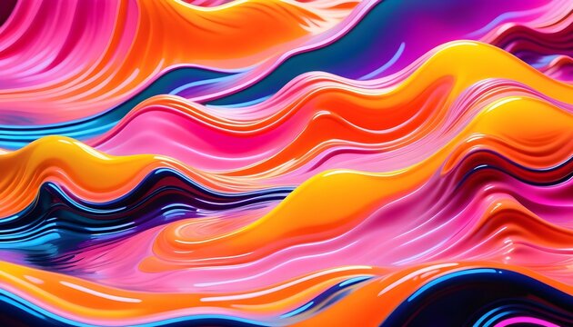 Vibrant abstract wavy background in pink, orange, and blue hues, suitable for dynamic wallpaper or graphic design.