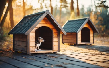 A dog relaxes inside a cozy dog house