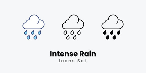 Intense Rain icon thin line and glyph vector icon stock illustration