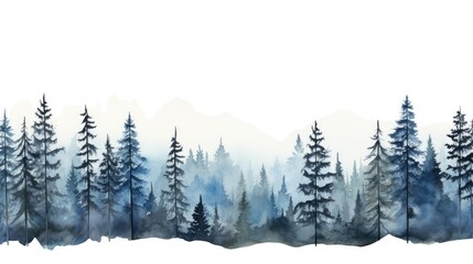 Panorama of a watercolor landscape of the Black Forest forest. Drawing. Painting. - obrazy, fototapety, plakaty