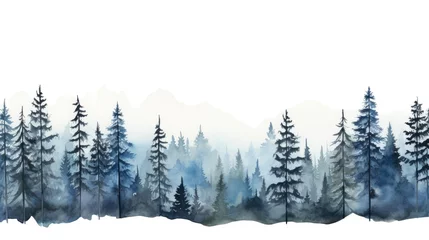 Fotobehang Panorama of a watercolor landscape of the Black Forest forest. Drawing. Painting. © May