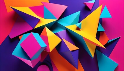 Colorful paper shapes on a vibrant background, abstract geometric composition.