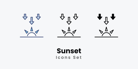 Sunset icon thin line and glyph vector icon stock illustration