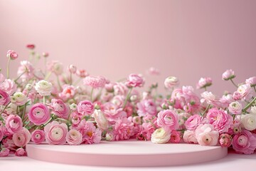 Obraz premium 3D rendering of empty round pink podium for product display