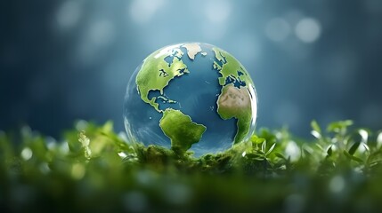 Obraz na płótnie Canvas Earth glass globe on grass