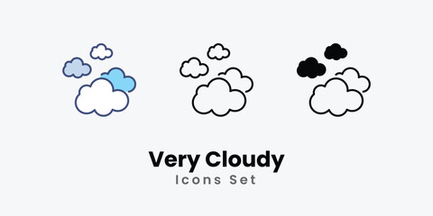 Very Cloudy icon thin line and glyph vector icon stock illustration