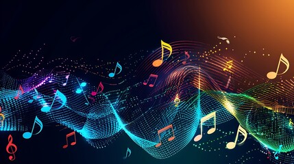 Background with wave of notes Music party