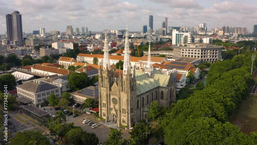 Wall mural aerial view of jakarta cathedral. it is located in central jakarta near merdeka square