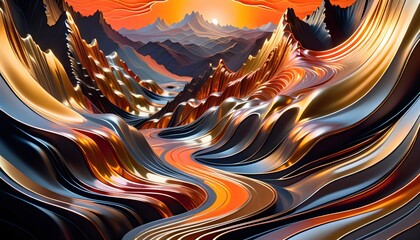 Abstract wavy landscape with vibrant colors, resembling mountains and valleys in a surreal,...