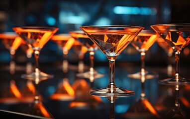 A stylish arrangement of martini glasses adorning a table - obrazy, fototapety, plakaty