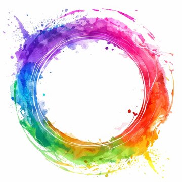 Circular rainbow design painted on a white background