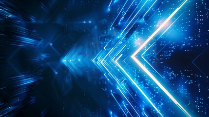 Bright blue abstract neon arrows tech graphic design