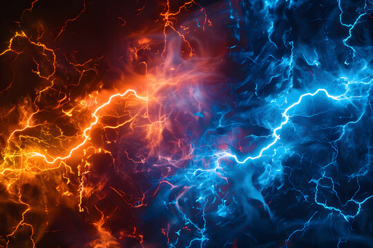 Electric Fusion: Hot Orange and Cold Blue Lightning Background