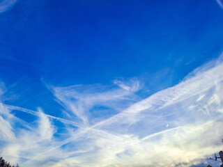 Naklejka na ściany i meble Beautiful Horizon Blue Sky with Clouds Background and Empty Floor