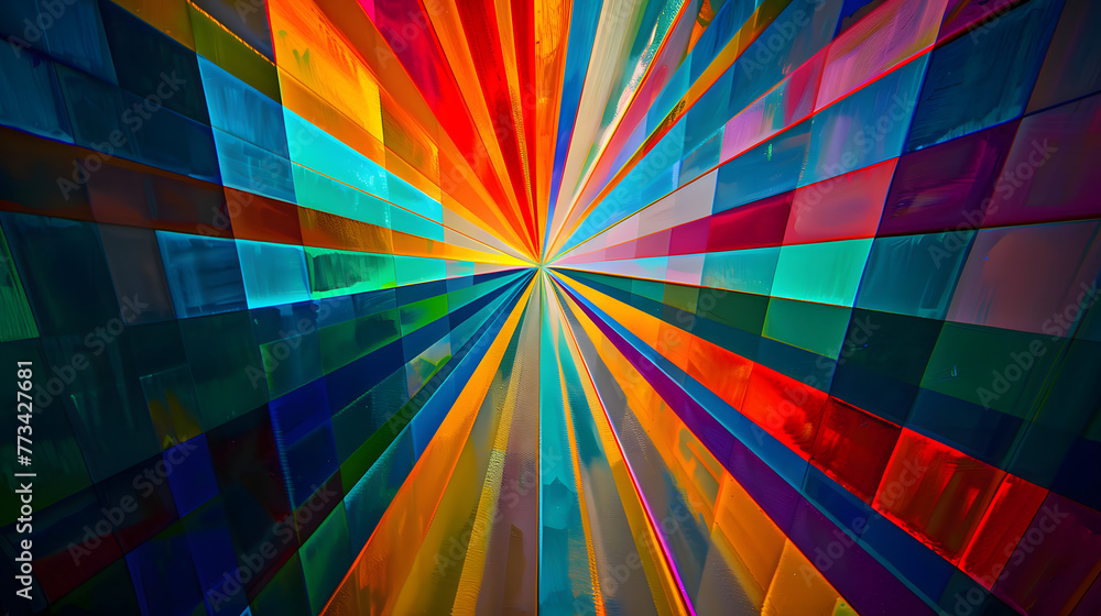 Poster spectral emanation: abstract dark background with colorful rays radiating from the center
