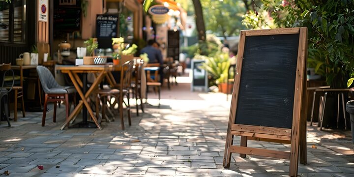 Empty chalkboard menu sign outside coffee shop inviting customers to check out the daily specials. Concept Coffee Shop, Chalkboard Menu Sign, Daily Specials, Cafe Promotion, Outdoor Marketing