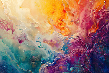 Vibrant abstract painting with swirling patterns of colorful paint creating a dynamic and artistic...