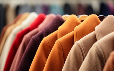 A colorful row of shirts hanging gracefully on a sleek rack