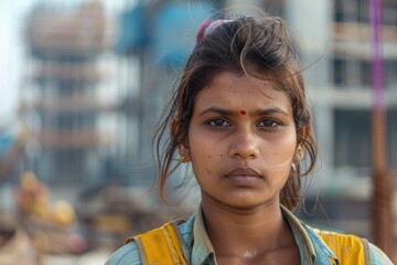 Portrait of a young Indian female construction worker