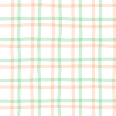 Orange Green Plaid Gingham Check Hand Drawn Background Overlay