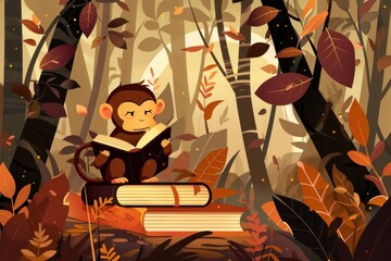 cartoon cartoon image featuring a monkey reading a book