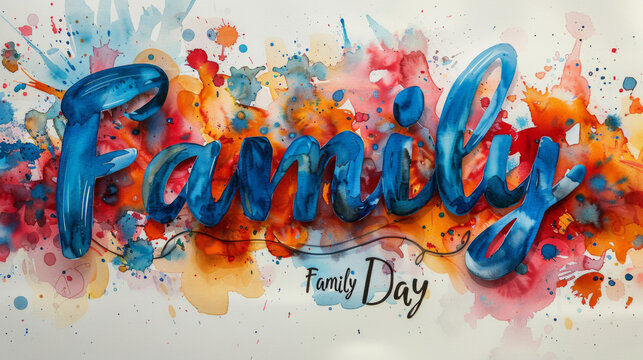 A Family Day watercolor sketch on bright colored background, Family day celebration concept