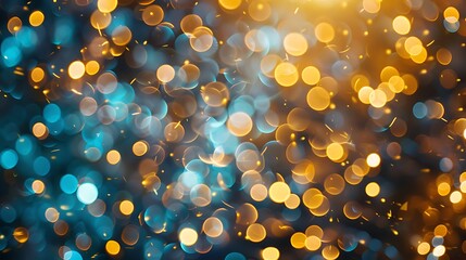Defocused gold and blue christmas lights Useful background for christmas and general celebration