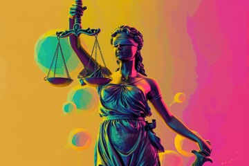 image of a statue of justice holding weight - obrazy, fototapety, plakaty