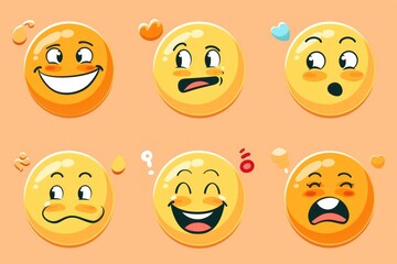 set of yellow emoticons with different smiles and faces