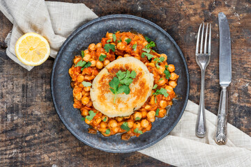 Vegan potato cake with chickpea curry