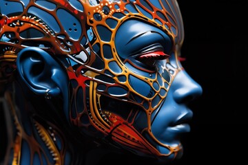 Fototapeta premium portrait of a humanoid cyborg robot with a complex skin and body structure and elements of biomechanics