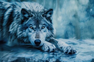 A painting of an elegant wolf