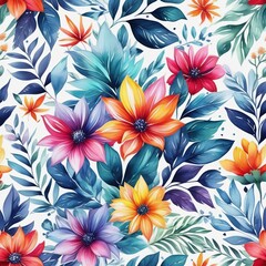 Colorful, intricate painting of flowers, showcasing variety of vibrant hues, delicate details, all beautifully contrasted against clean white background.For website design, advertising, greeting card.