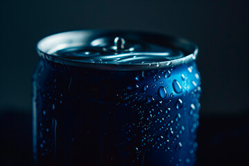 aluminum refrigerated can is sitting on a black background