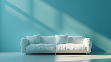 Fototapeta premium White couch living room ideas, Blue accent wall living room