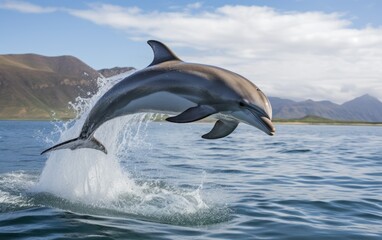 a bottlenose dolphin leaping out of the sea