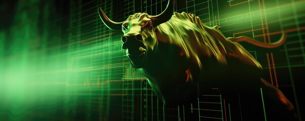 Bull market and graph in green colors.