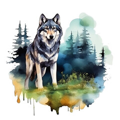 Wolf Stands in Forest Clearing