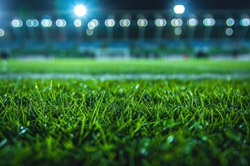 Limit lines of a sports grass field for Background with selective focus. AI generated illustration