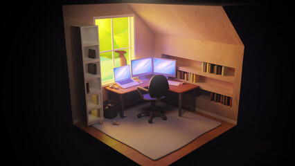 Work from home setup of with interior of a room with a window