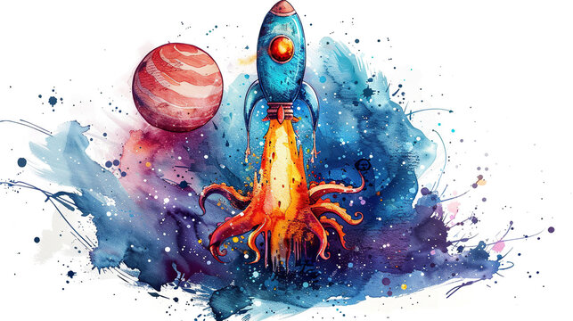 rocket flying to other planets illustration Astronaut space exploration, gateway to another universe.space, cosmonaut and galaxy for poster, banner , future, science fiction, astronomy