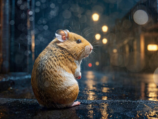 Einsamer Hamster in einer Stadt ausgesetzt