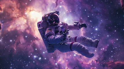 illustration of Astronaut on another planet space exploration, gateway to another universe.space, cosmonaut and galaxy for poster, banner , future, science fiction, astronomy - obrazy, fototapety, plakaty
