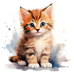 Blue-Eyed Kitten Watercolor Painting
