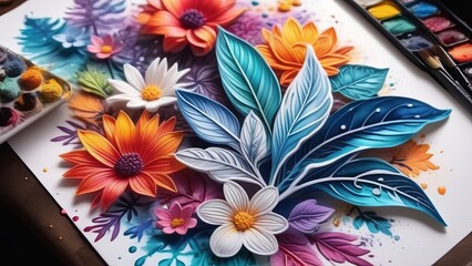 Vibrant floral painting set against white backdrop. For meditation apps, cover of book about spiritual growth, designs for yoga studios, spa salons, illustration for articles on inner peace, harmony.