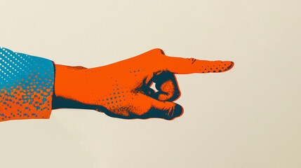 Finger points direction. Index finger pointing right or left. Pointer. In poster style.