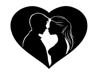 silhouette of a couple with heart silhouette  ,tattoo design ,icon Silhouette ,logo and vector illustration